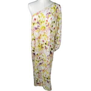 Future Collective One Shoulder Maxi Dress M Watercolor Print Linen Blend‎